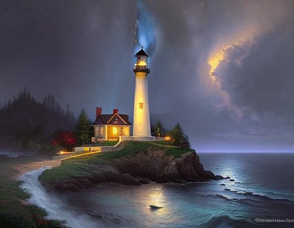 lighthouse Thomas Kinkade - AI Generated Artwork - NightCafe Creator