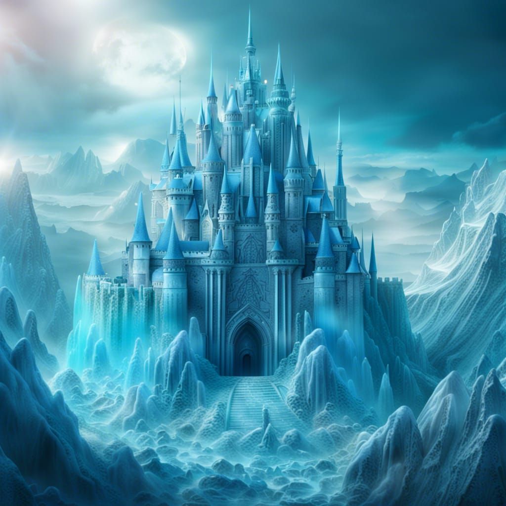 glittery glacial icy blue castle in heaven - AI Generated Artwork ...