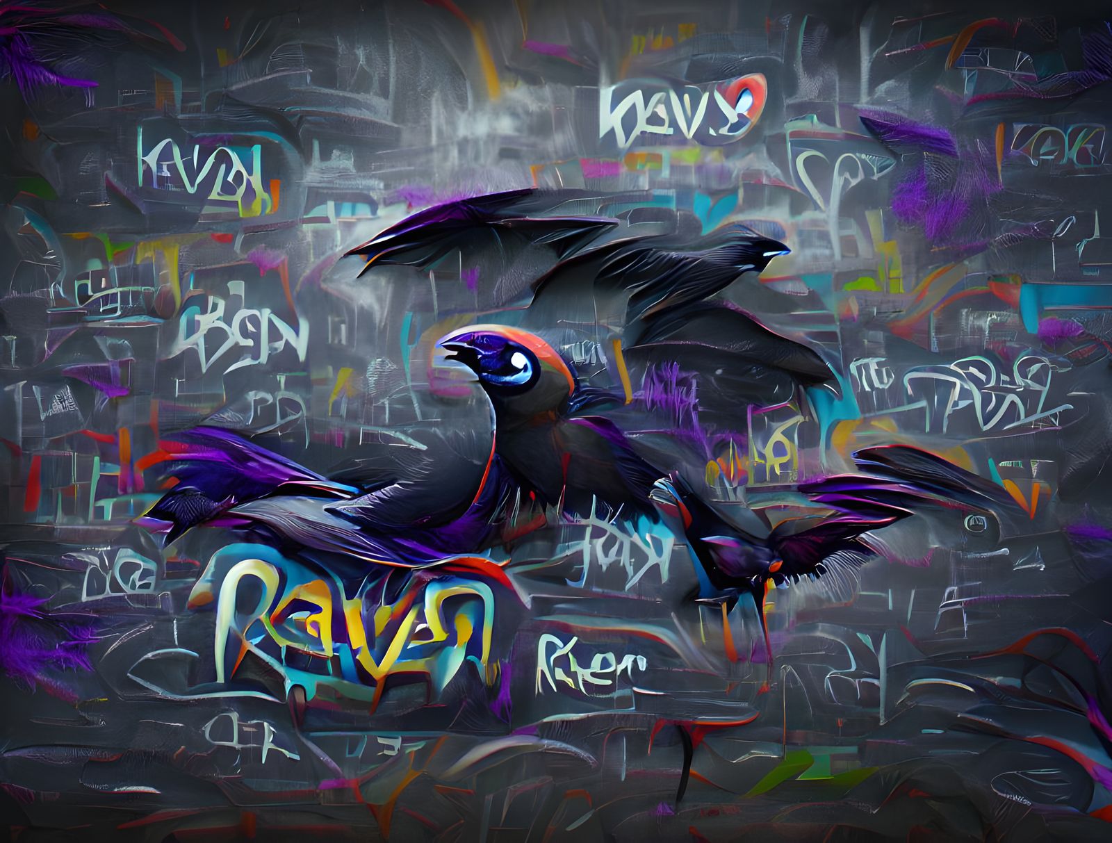 Raven, 8k resolution, graffiti