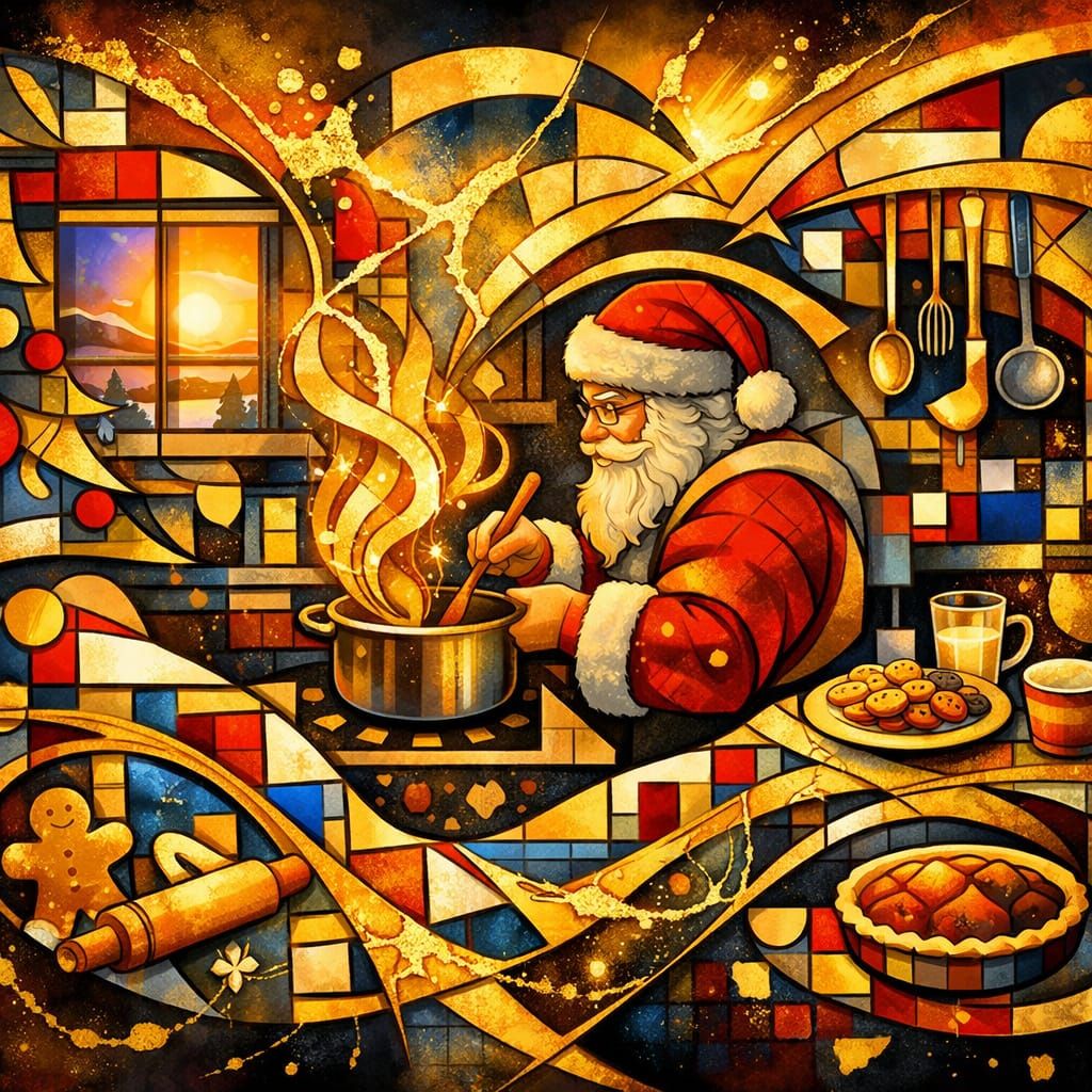 cuisine du Père Noël, Santa Claus' kitchen, De Stijl abstract vector fractal, wave function, Zentangle, ...  by @SpyderTea