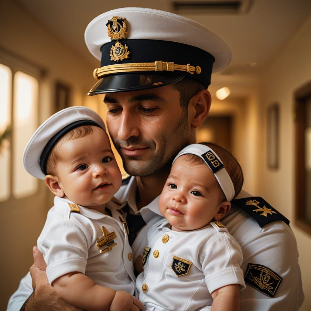 Israeli Navy Officer's Tender Moment with Twin Babies