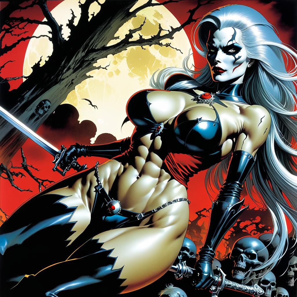 SIMON BISLEY STYLE, YOJI SHINKAWA STYLE, Lady Death, COMIC BOOK COVER ART -  AI Generated Artwork - NightCafe Creator