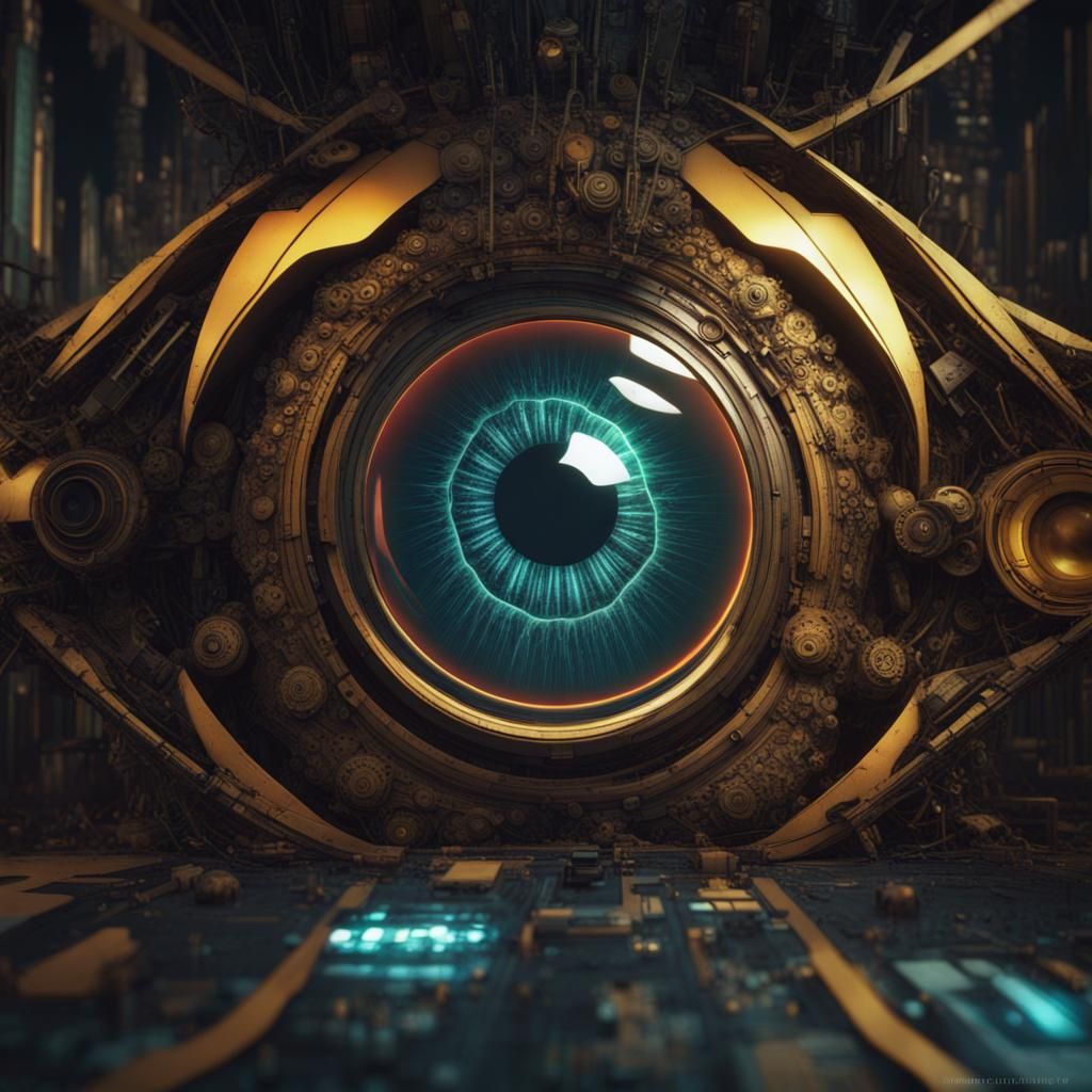 electronic eye, futuristic, fractal, in the style of dave mckean AI