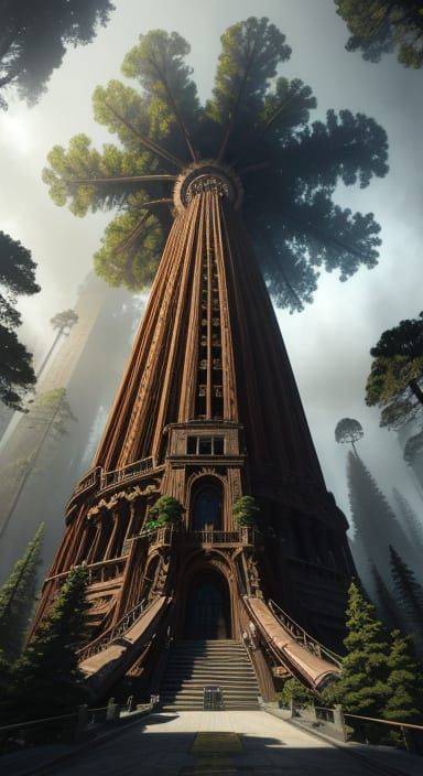 Looking Up at the Giant Redwood Tree Skyscraper. 