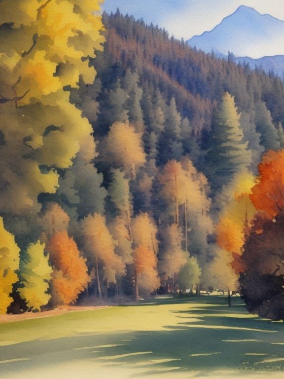 Dunsmuir, California, on an autumn afternoon; professional watercolor