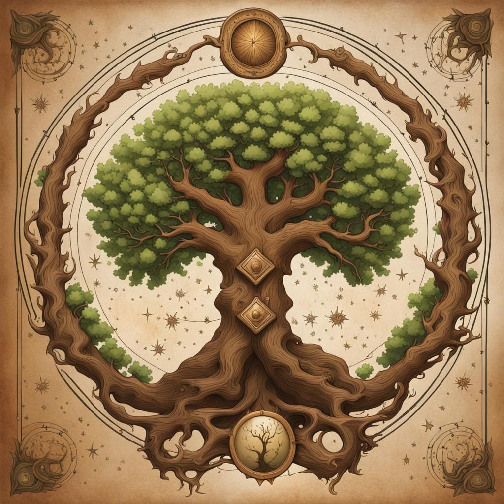 Family crest with A gnarled oak