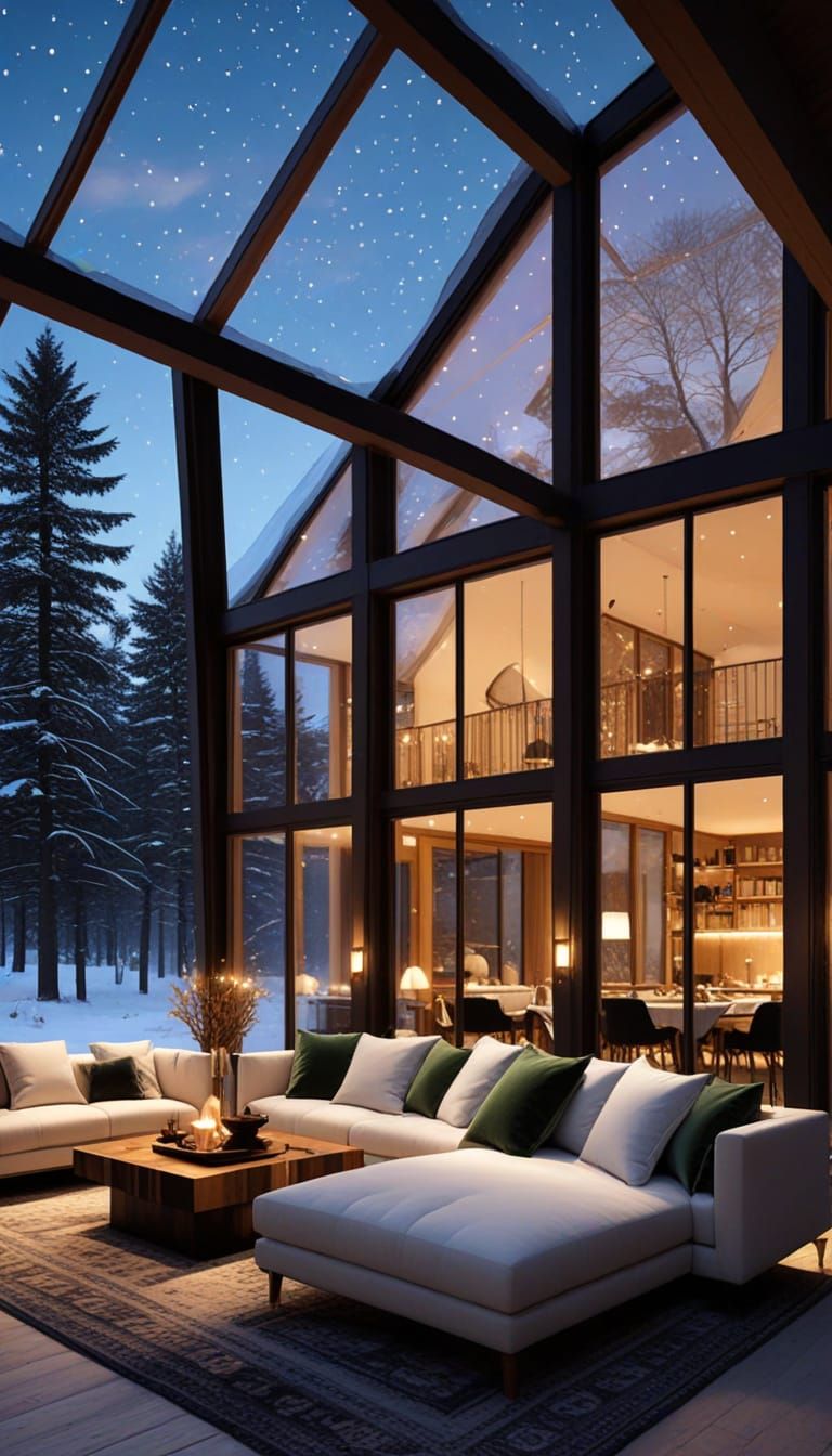 Surreal Winter Mansion in Scandinavian Modern Style