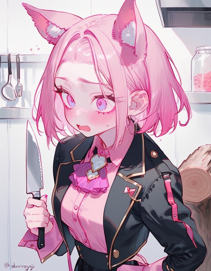 Girl with Rabbit Ears Holding a Knife