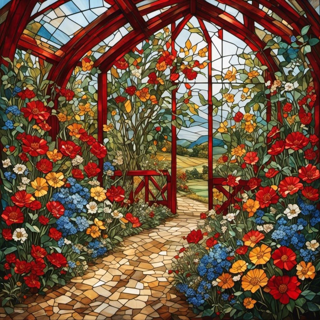 <lora:Stained Glass:1.0> A red barn farm