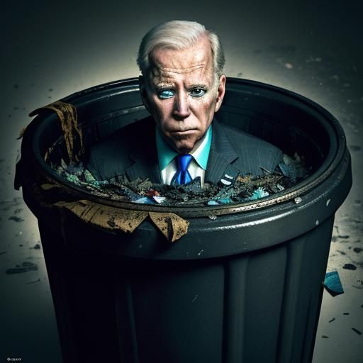 Joe Biden in Trash Can: Surreal Close-Up