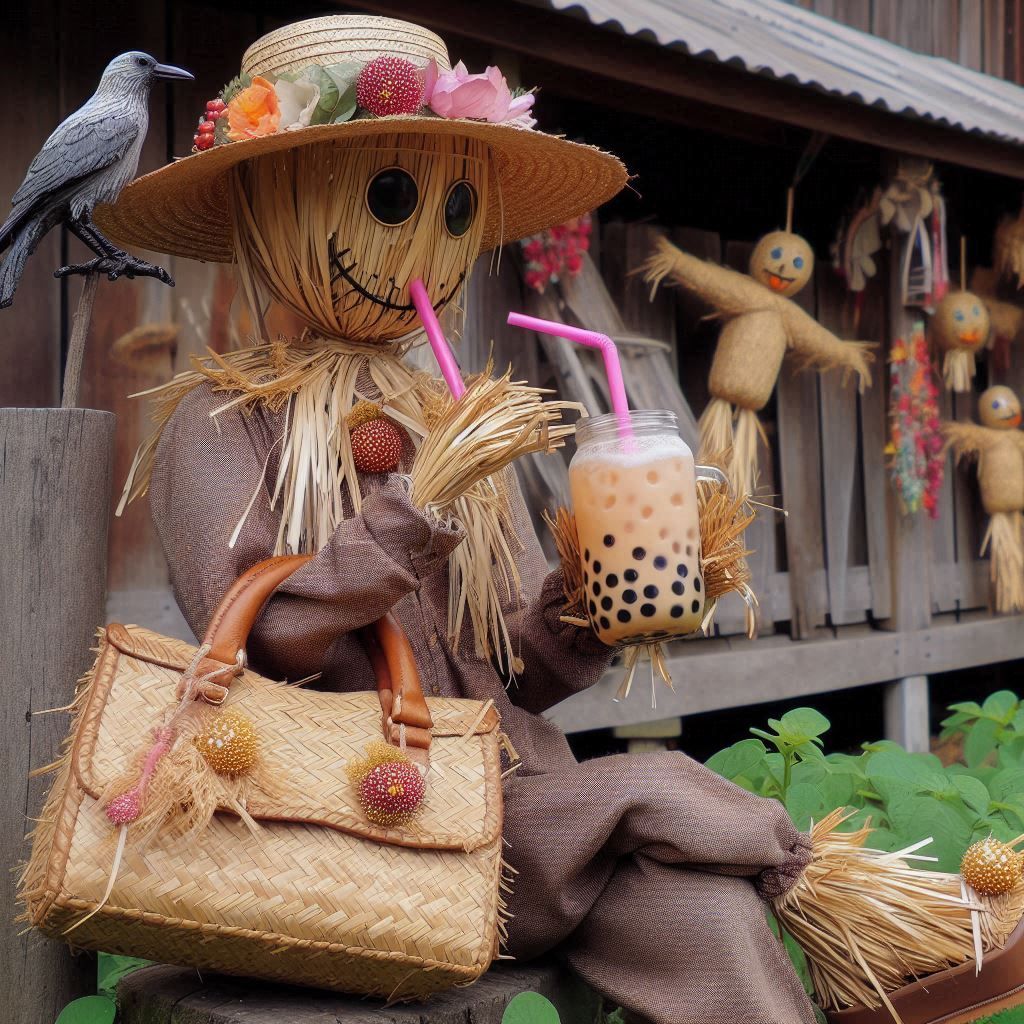 Scarecrow with bubbletea
