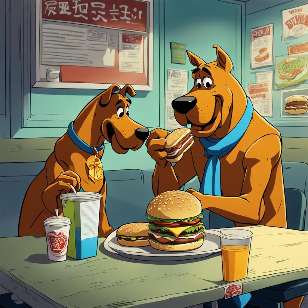 scooby doo eating a burger - AI Generated Artwork - NightCafe Creator