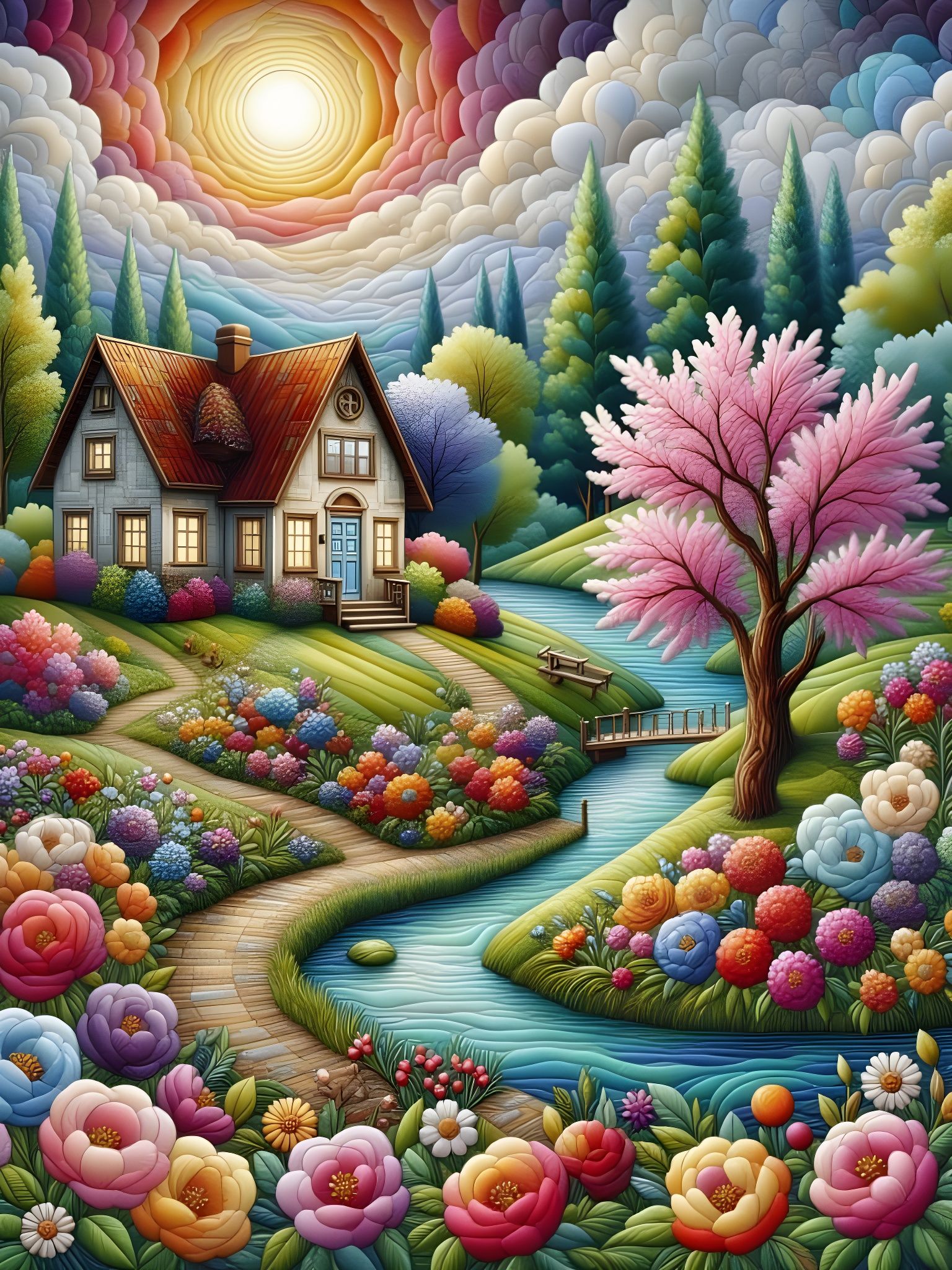 Whimsical Quilted Embroidery in Caricature Style