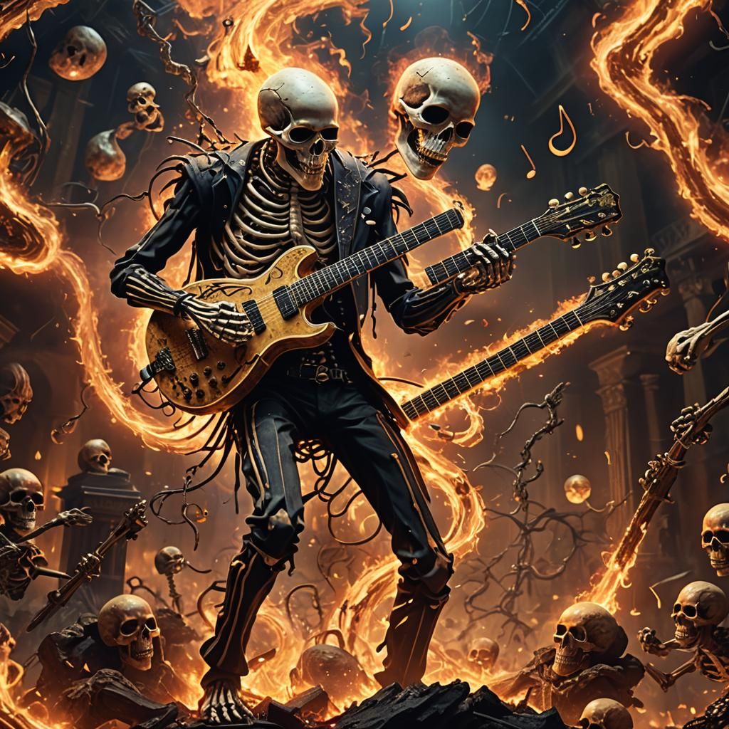 Skeleton Guitarist Absorbing Cosmic Power: A Digital Masterp...