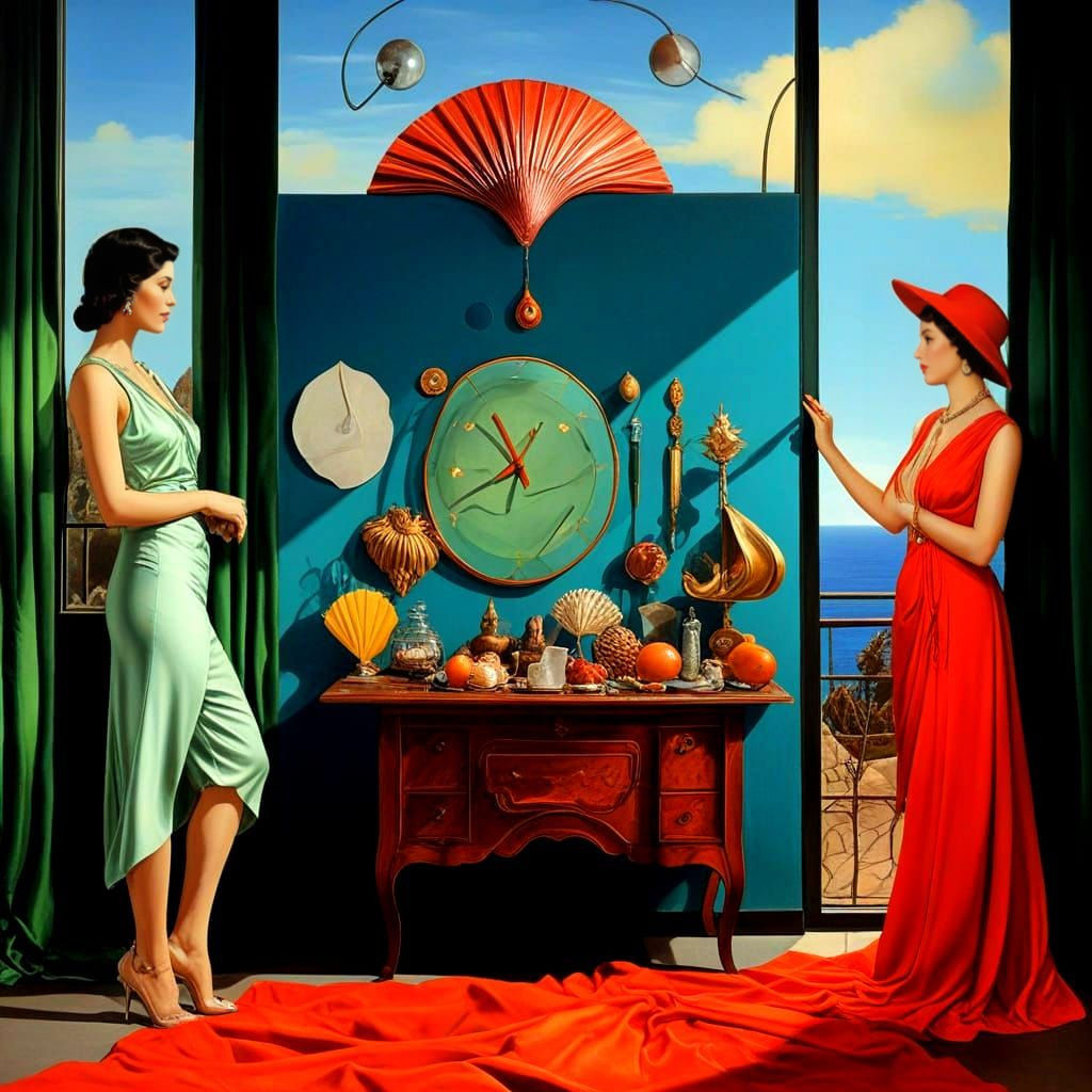 Ethereal Surrealist Masterpiece with Vibrant Colors and Asym...