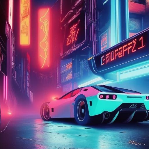 fox in blue ferrari cyberpunk 2099 blade runner 2049 neon - AI ...