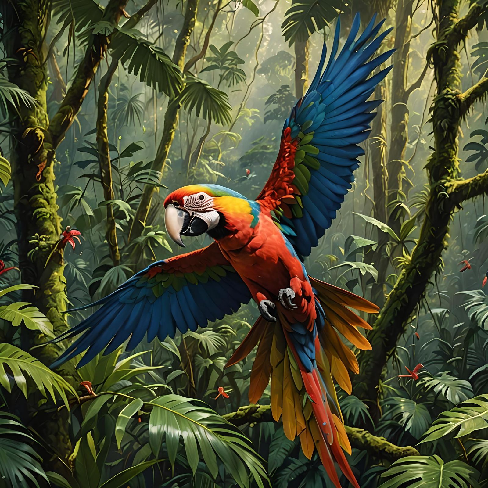 Flying Macaw  by @Tektonten