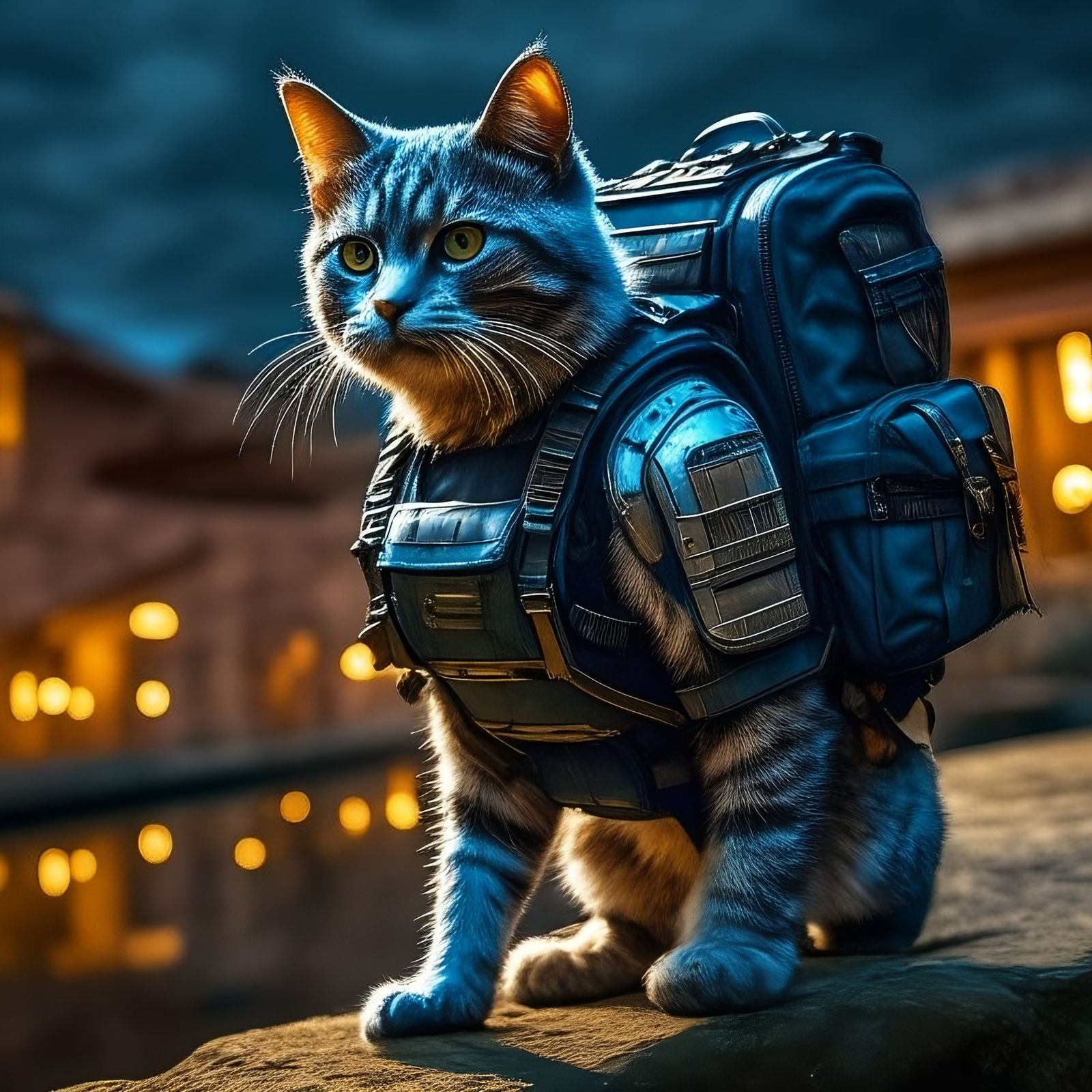 Armored cat carrying a combat backpack (Uploaded)