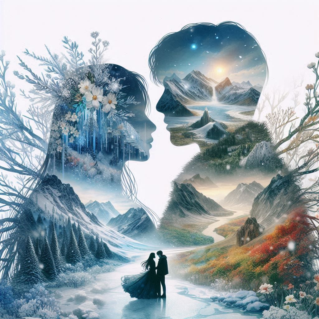 Double exposure couple portrait