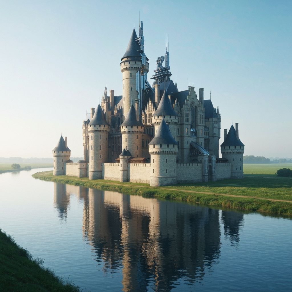 Medieval Castle on Seine River in Romantic Style