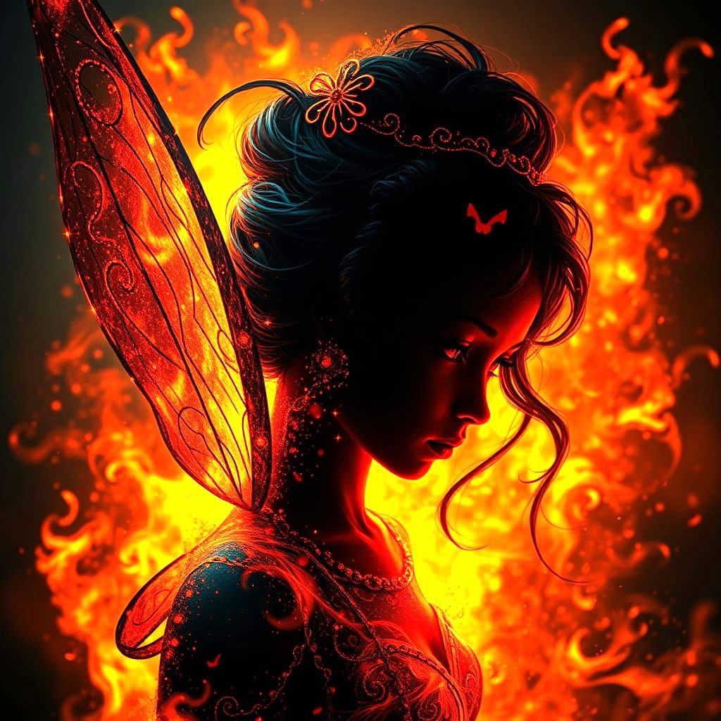 Dark Fairy in Flames, a Hyperdetailed Concept Art Portrait
