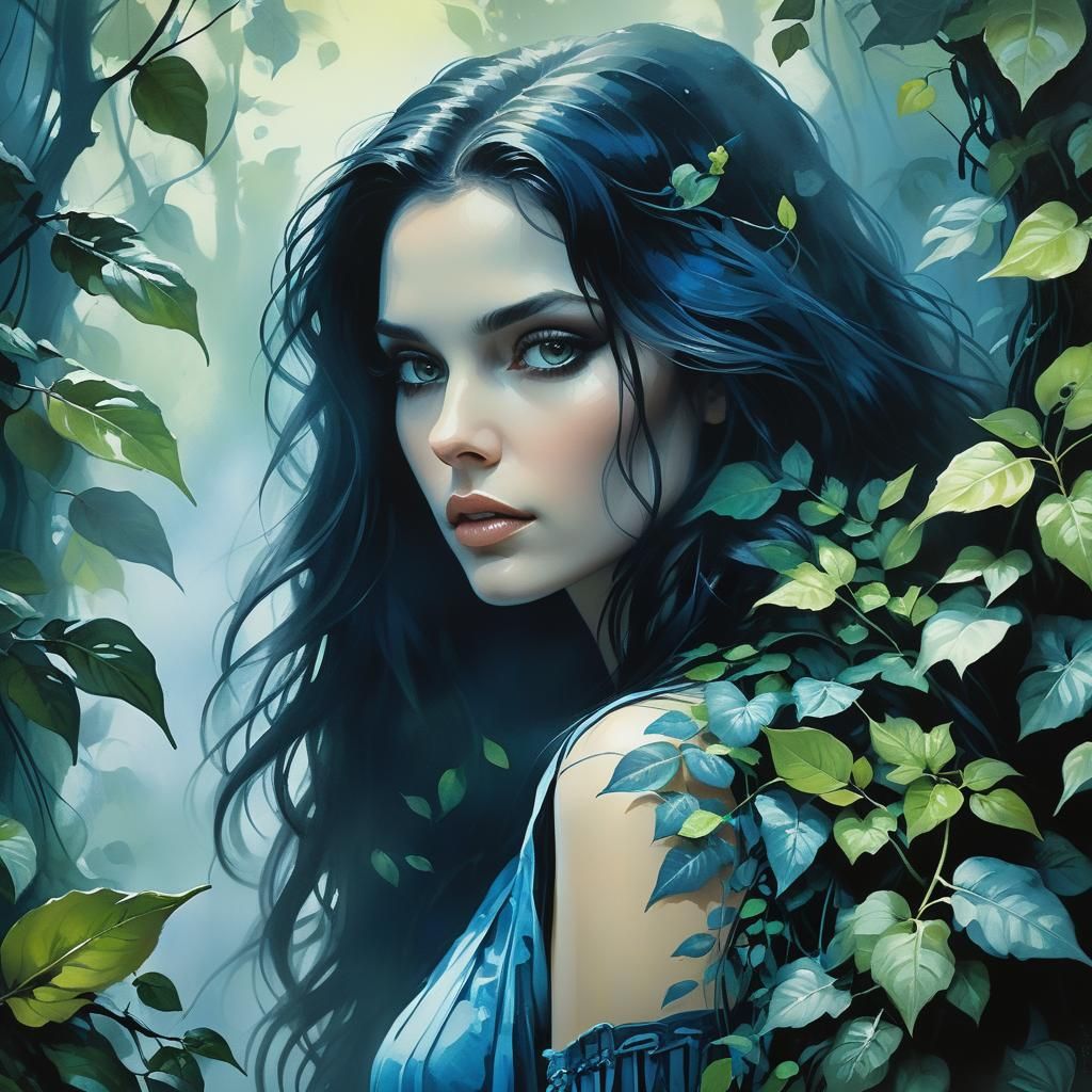 Enigmatic Gouache Portrait of a Girl in Dreamy Style