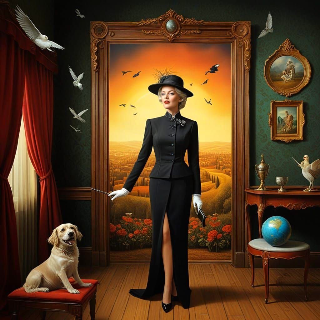 Vibrant Surrealist Lady in a Fantastical Scene