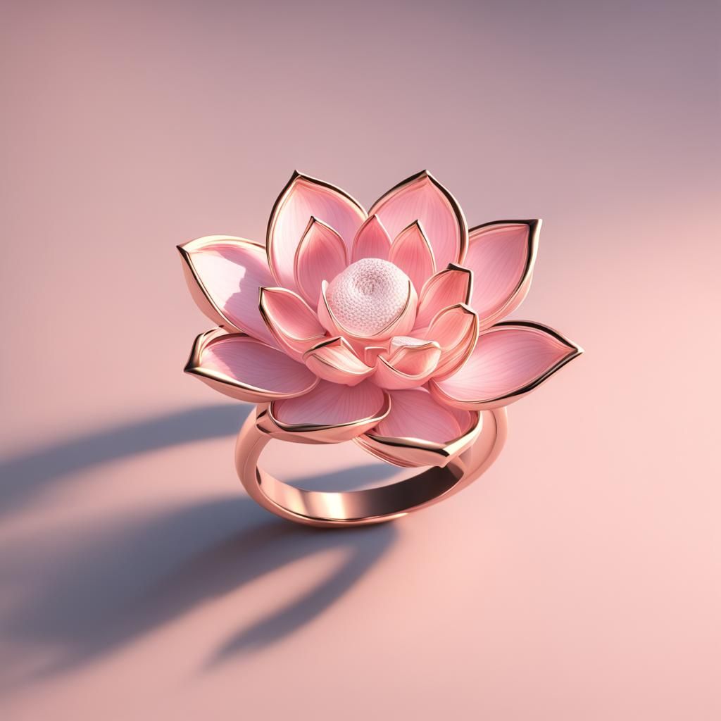 minimalist ring featuring a delicate pink lotus