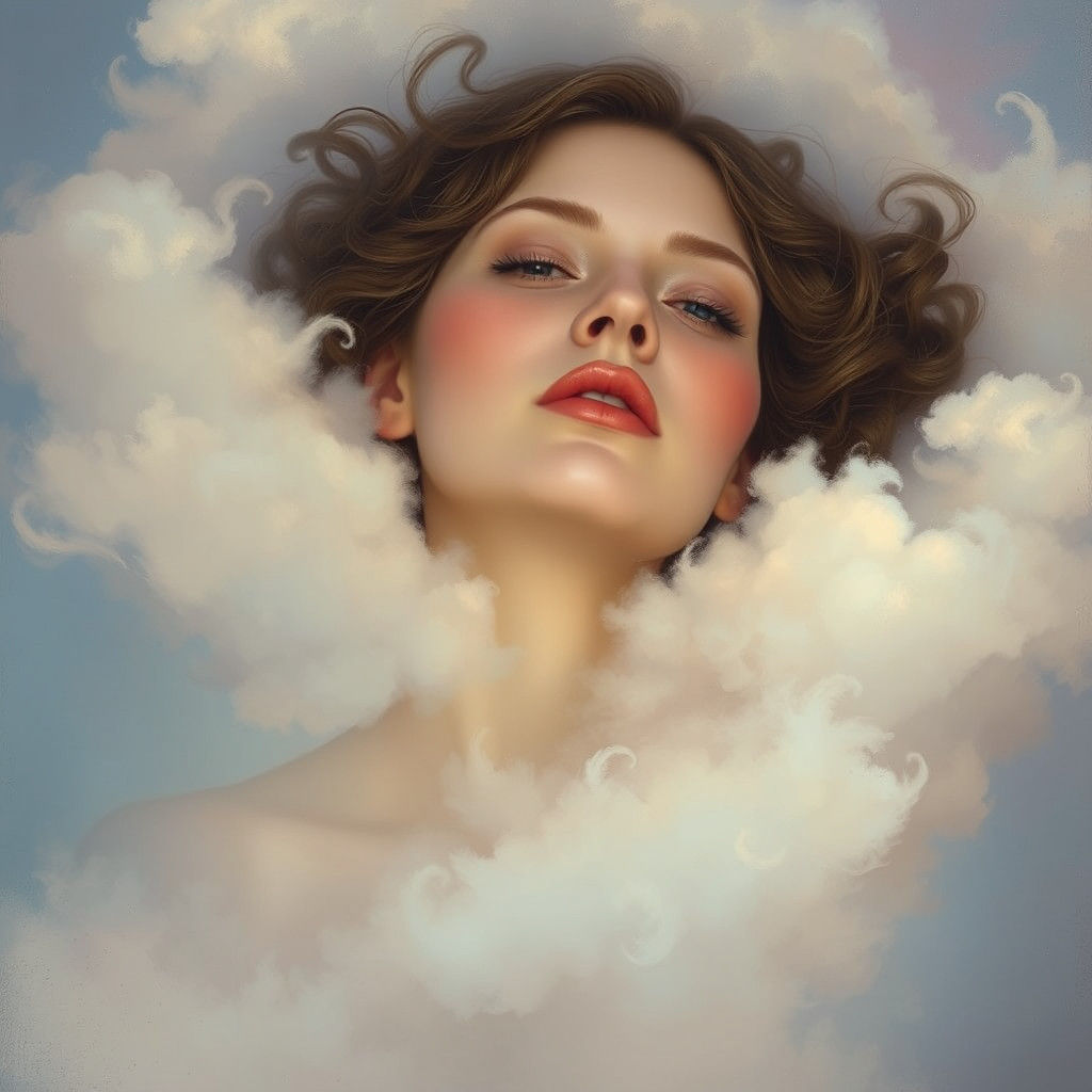 Ethereal Woman Floating in Dreamy Surrealism