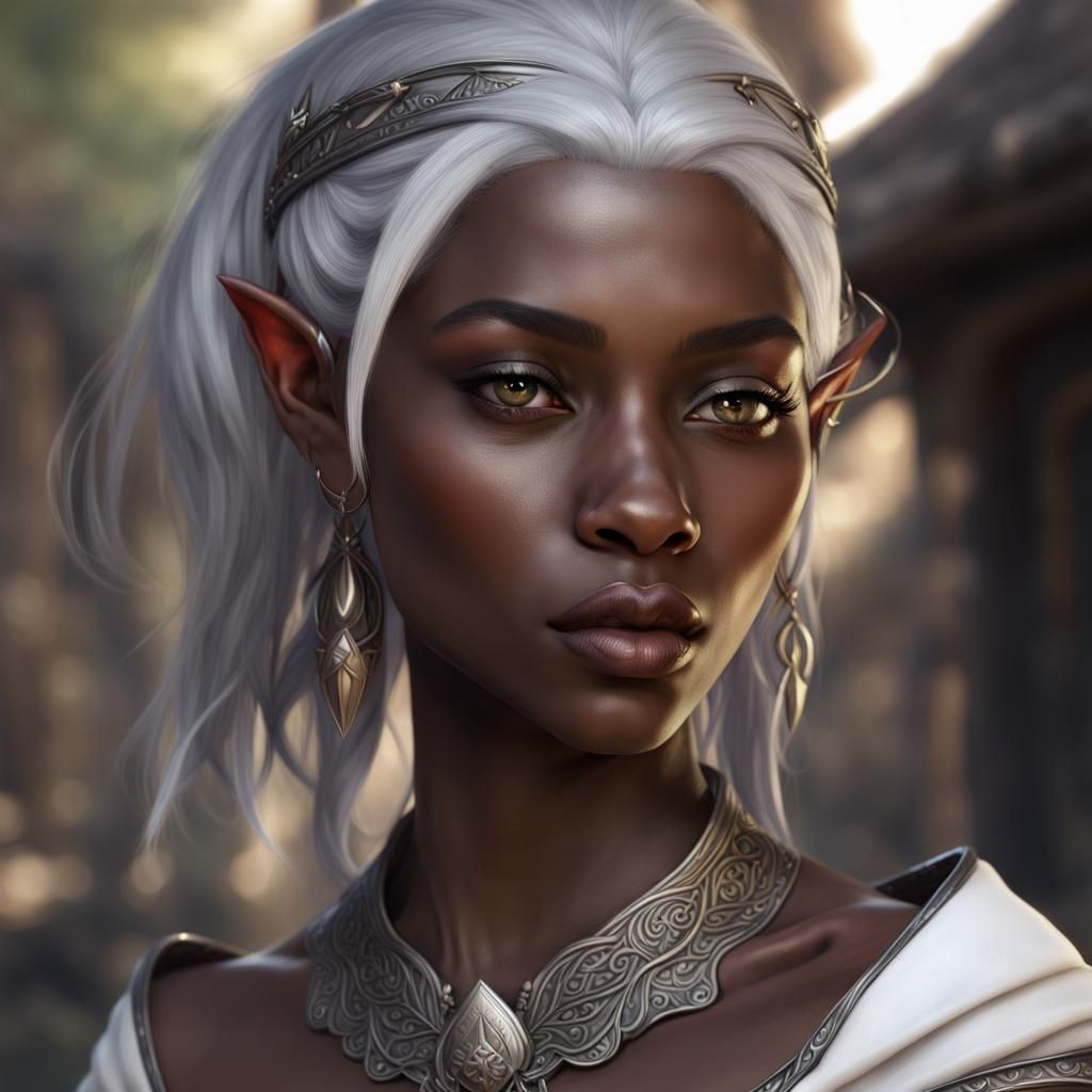 gray-skinned elf woman epic warrior | dark gray skin | short neck ...