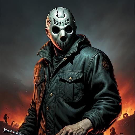 JASON VOORHIES WITH A KNIFE KILLING ZOMBIES
