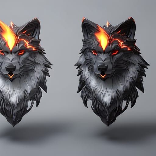 Fiery Black Wolf Portrait in Hyperdetailed Digital Art