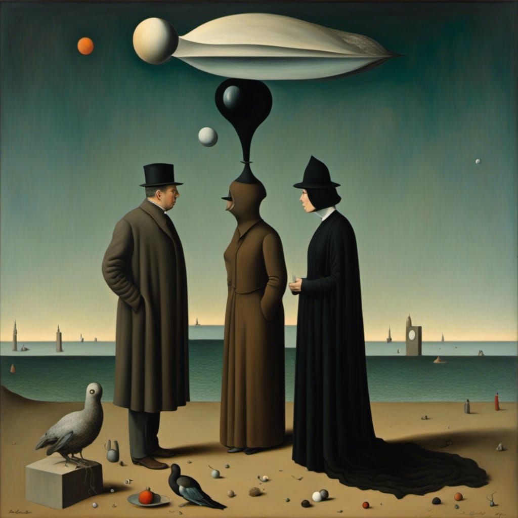 Pestdoktor am Meer, wartend auf Nichts <lora:Surreal:1.0> 