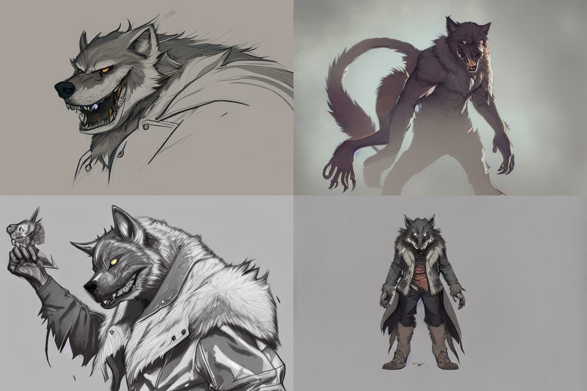 A werewolf with jacket in artist's kemono style by pixiv full body portrait, 8k resolution