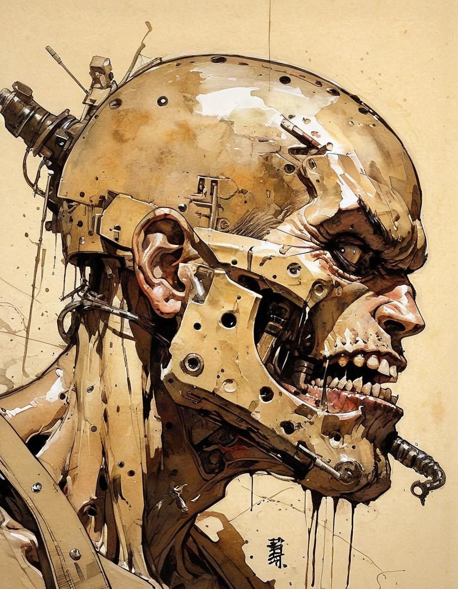 Biomechanical Figure in Cyberpunk Gothic Art Style