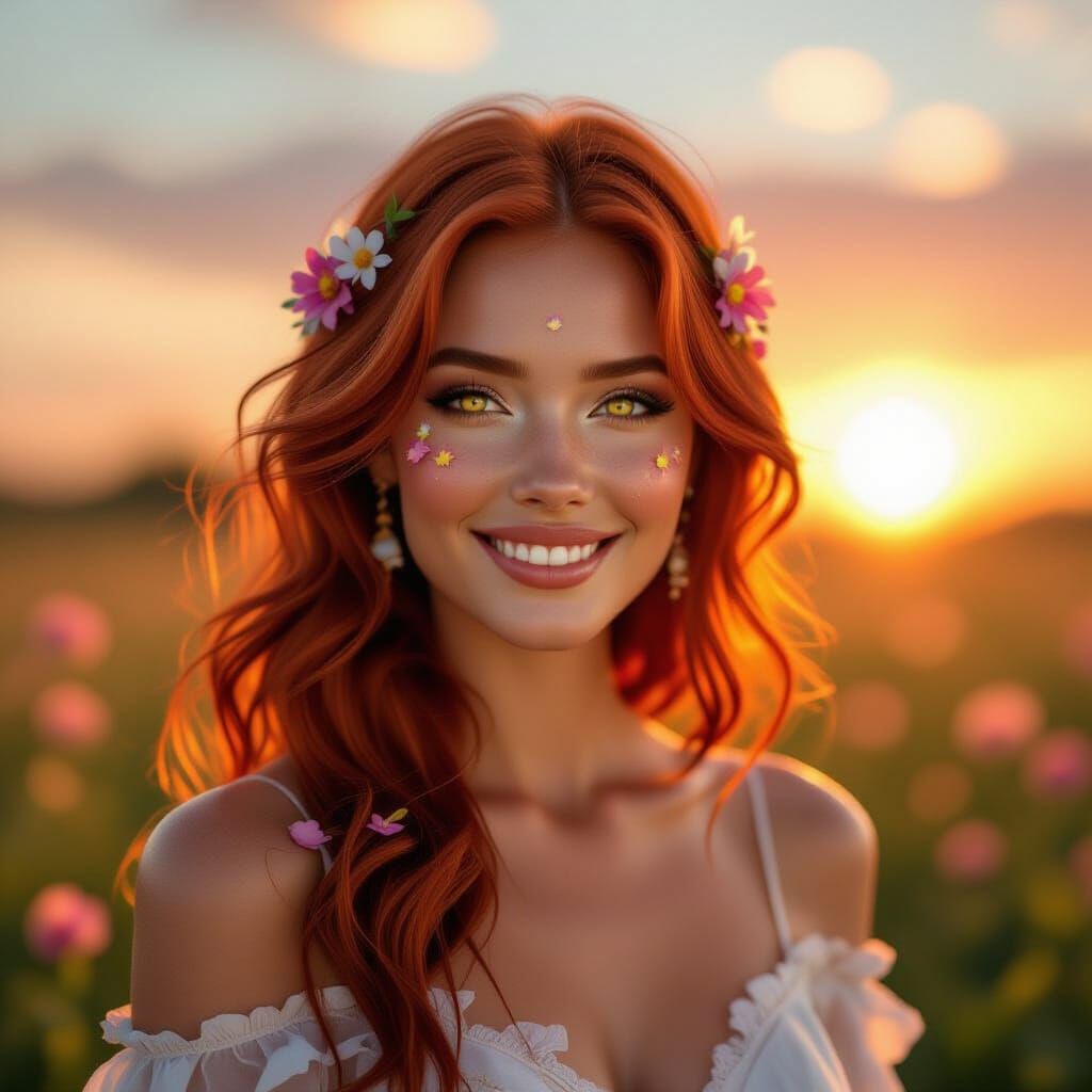 Redhead Woman at Dawn in Digital Matte Painting Style