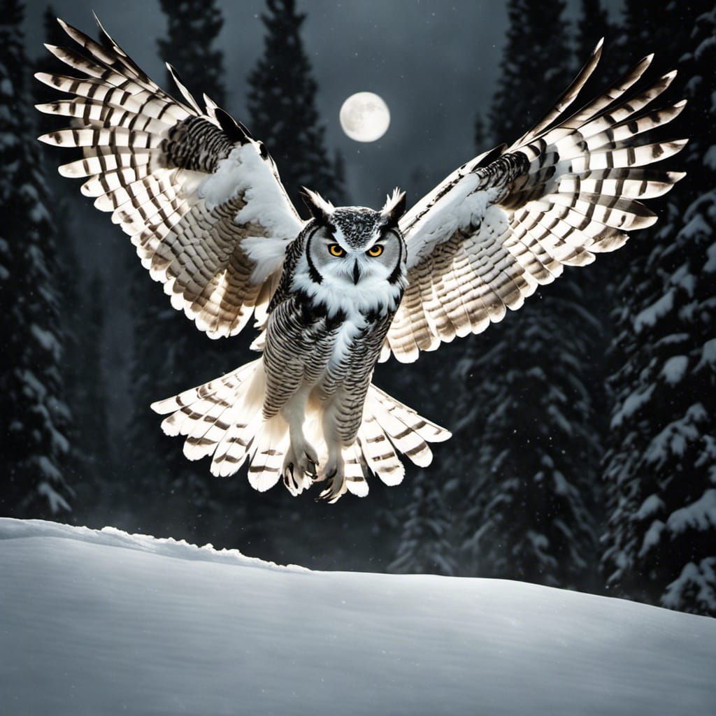 Painted owl in dark under the moonlight  by @GoldenTinOfBiscuit