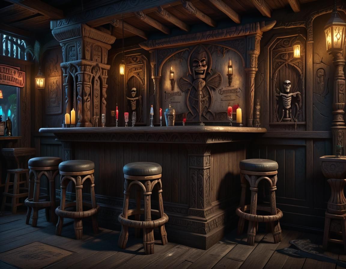 Victorian Gothic Tiki Bar - AI Generated Artwork - NightCafe Creator