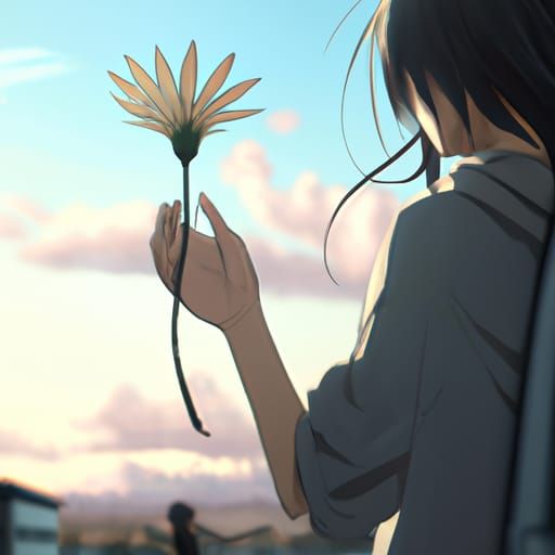 Women holding a flower