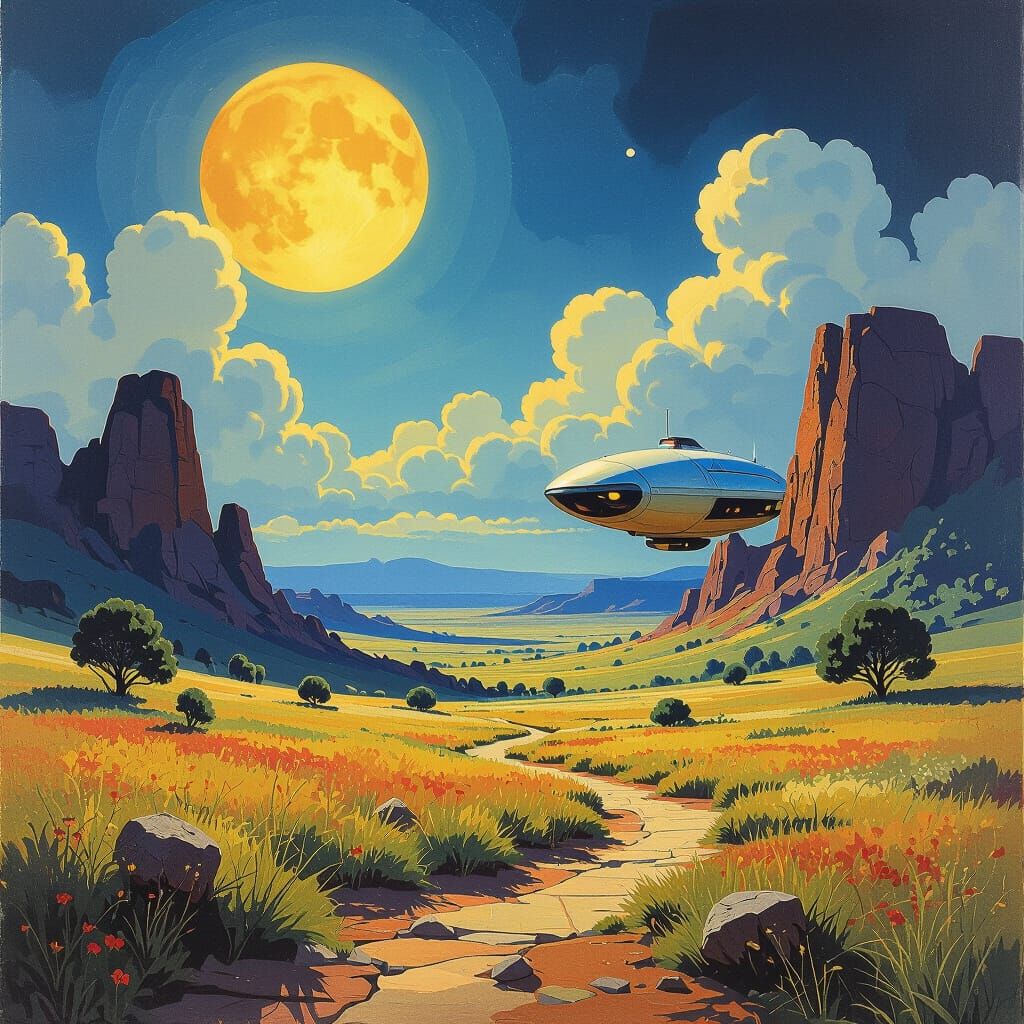 Vibrant Surreal Landscape in Oil Painting Style