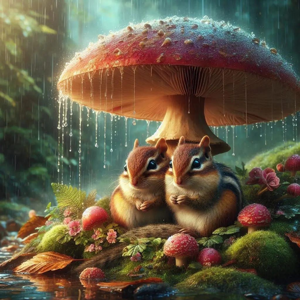 Chipmunks in the rain