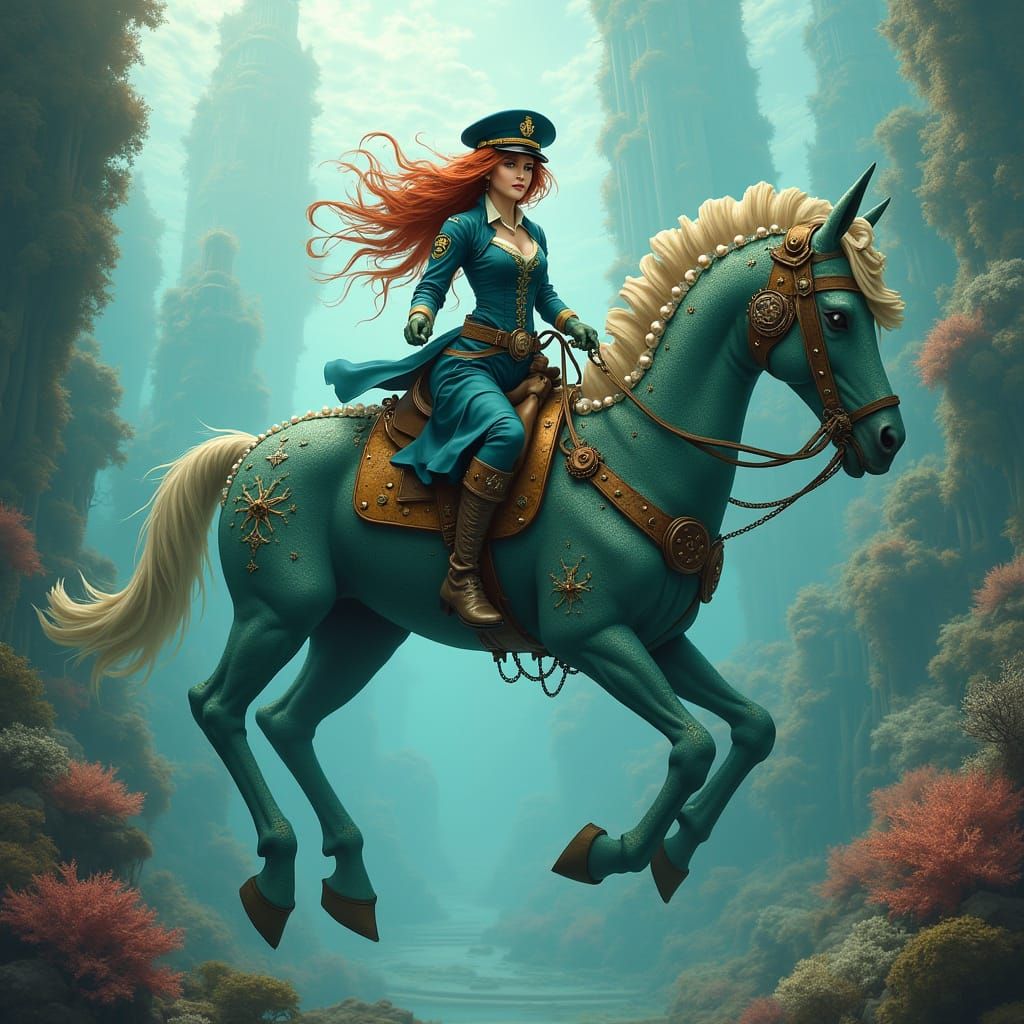 Victorian Mermaid Cop on Steampunk Seahorse