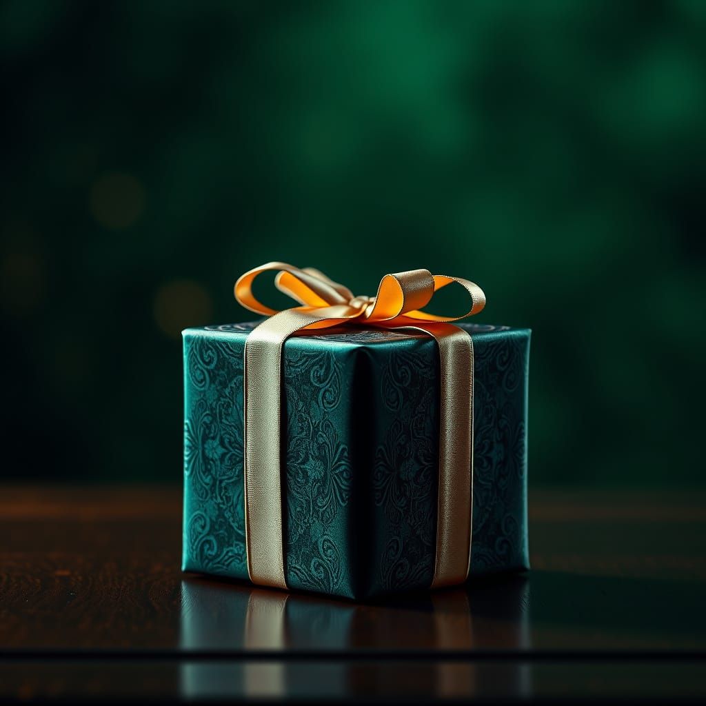 Ornate Christmas Gift Box in Golden Light