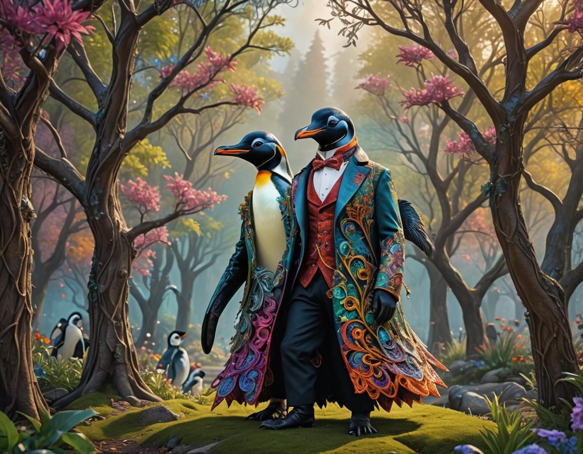 Magical Penguins in the forest - AI Generated Artwork - NightCafe Creator