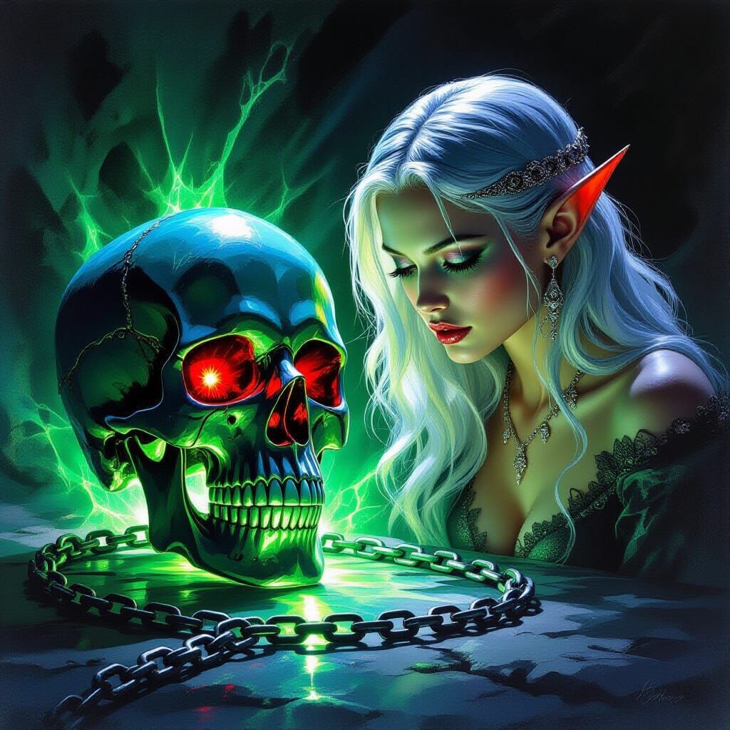 Crystal Skull's Green Glow on Chained Elf Maiden