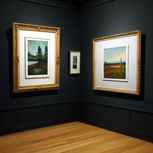 art gallery. paintings in the style of Munch. Oil paintings....