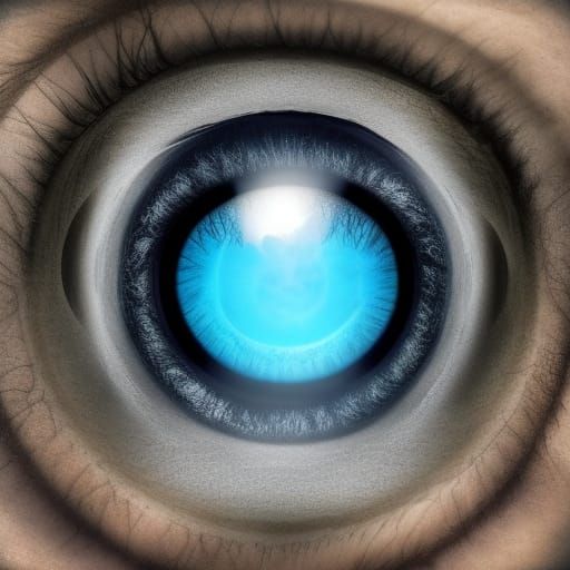 Tree with human features, bright blue eyes