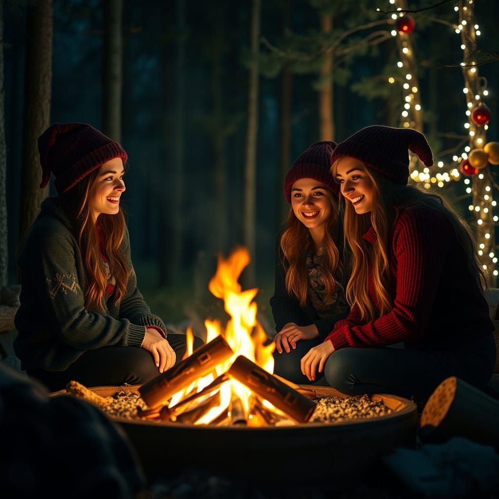  sitting at a campfire, 