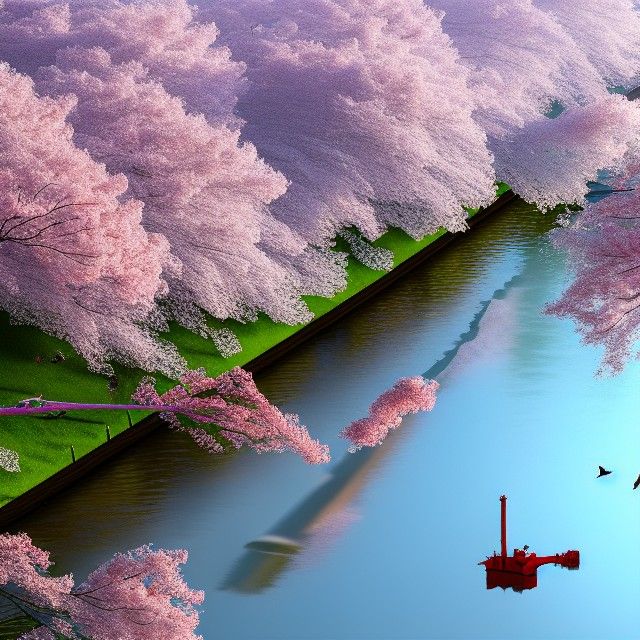 Cherry Blossoms over the River