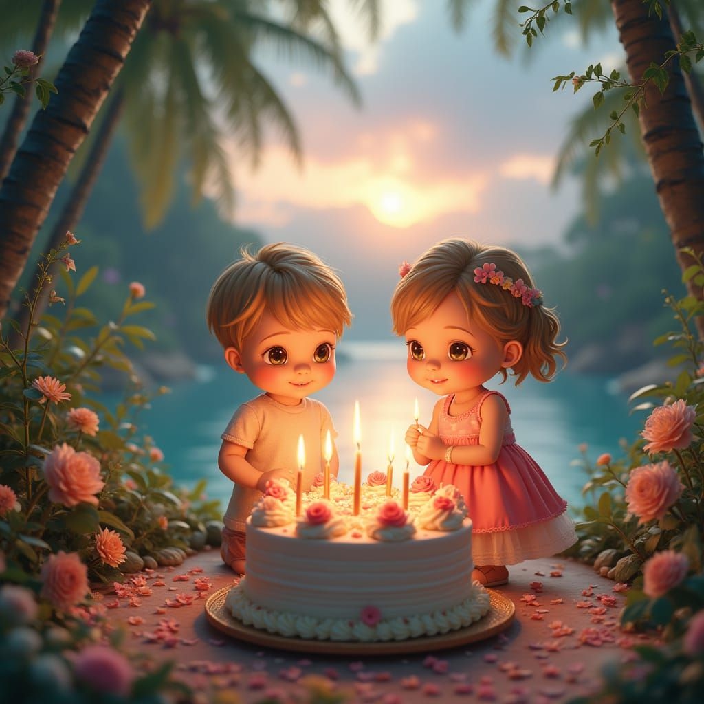 Realistic Magical Birthday Celebration for Twin Babies on En...